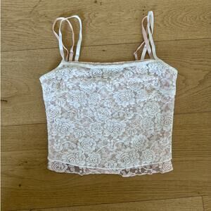 Superdown - Lace Overlay Sleeveless Crop Top in Pink & White